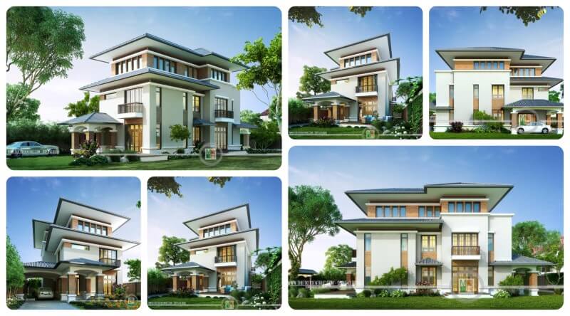 Mẫu thiết kế kiến trúc biệt thự mái thái hiện đại cao cấp Thiết kế biệt thự