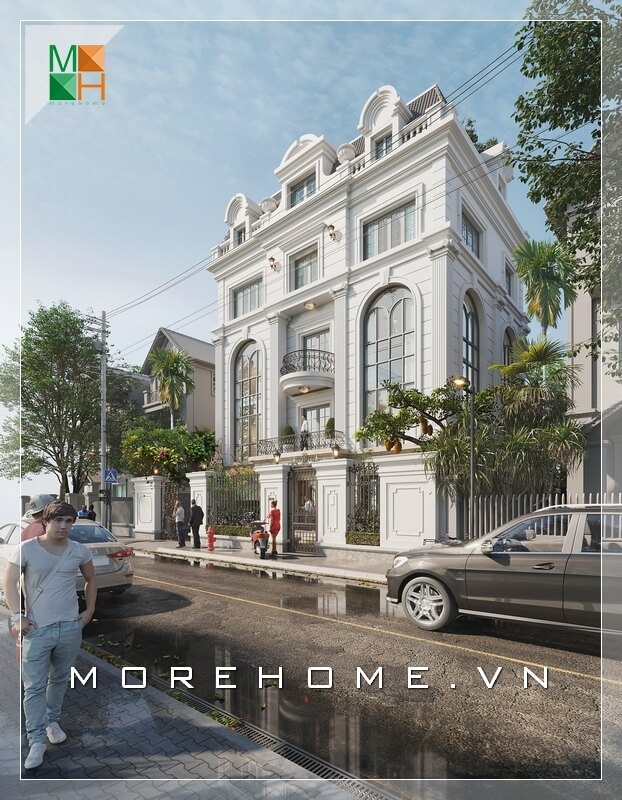 Mẫu thiết kế biệt thư 3 tầng đẹp với gam màu trắng sang trọng, cuốn hút mọi ánh nhìn. Thiết kế biệt thự