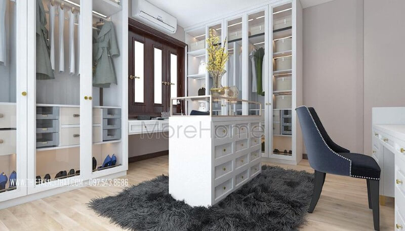 Gọn gàng mà tinh tế, tủ quần áo biệt thự tại phòng ngủ với gam màu trắng hiện đại thiết kế đơn giản, đẹp mắt và độc đáo Mẫu tủ quần áo biệt thự cho phòng ngủ