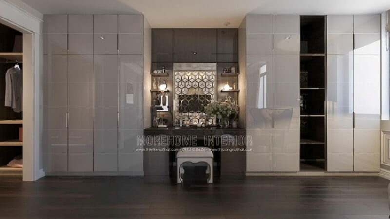 Tủ quần áo âm tường gỗ công nghiệp phong cách tân hiện đại tại biệt thự Imperia Garden cao cấp Mẫu tủ quần áo biệt thự cho phòng ngủ