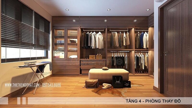 Phòng thay đồ trở nên đẳng cấp với mẫu tủ quần áo gỗ không cánh với thiết kế âm tường tiết kiệm diện tích không gian Mẫu tủ quần áo biệt thự cho phòng ngủ