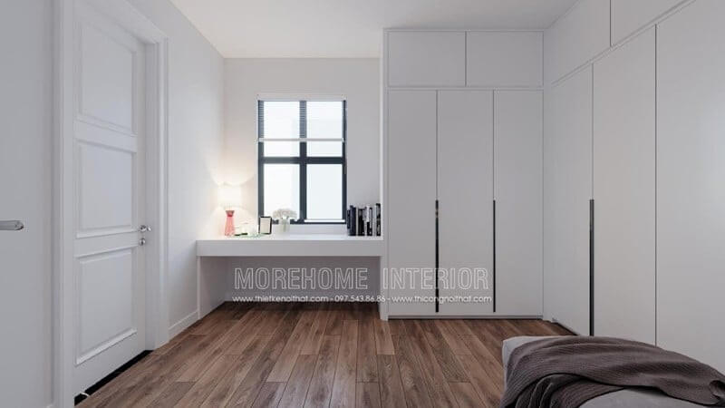 Mẫu tủ quần áo gỗ công nghiệp đẹp màu trắng sơn bệt alkana cao cấp thiết kế kiểu thùng phào chỉ, mặt cánh phẳng mịn dễ dàng vệ sinh Mẫu tủ quần áo biệt thự cho phòng ngủ