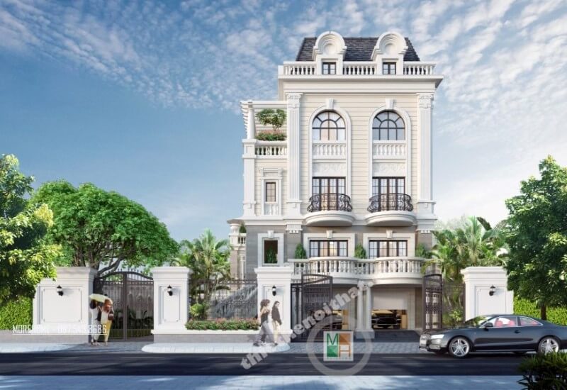 Thiết kế kiến trúc biệt thự 4 tầng sang trọng phong cách tân cổ điển kiểu pháp tại Nghệ An Thiết kế biệt thự