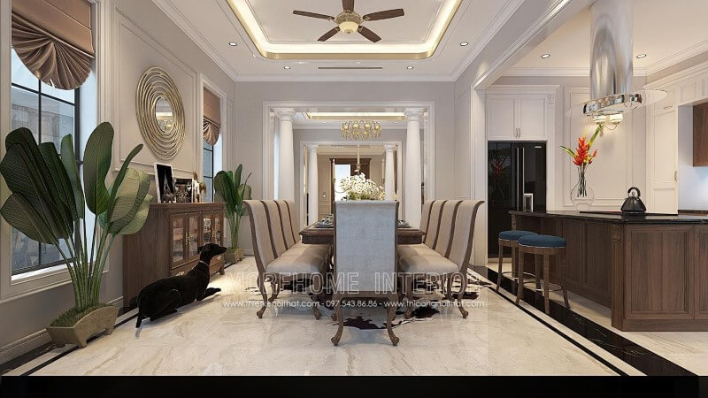 Sản phẩm bàn ghế ăn gỗ óc chó tân cổ điển sang trọng cho không gian nội thất biệt thự thiết kế biệt thự