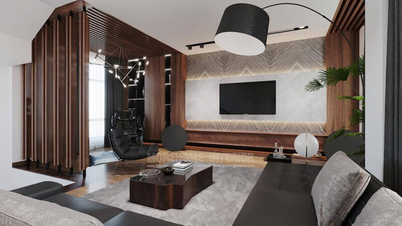 Nội thất phòng khách biệt thự phong cách hiện đại có phần đơn giản hơn, bớt rườm rà hơn, song vẫn thể hiện được sự tinh tế và trang nhã của cả căn phòng. thiết kế biệt thự