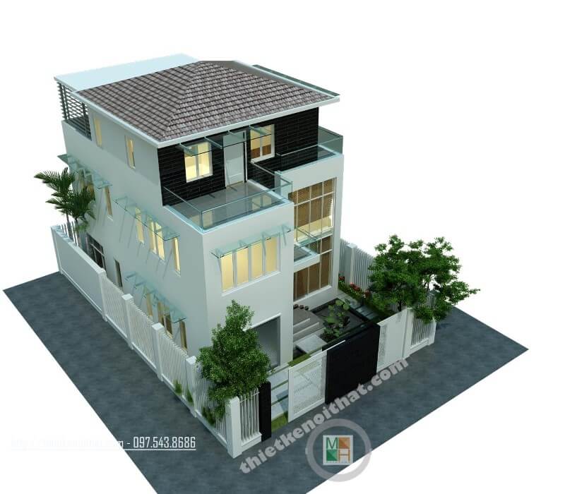 Mẫu thiết kế kiến trúc hiện đại cho nhà biệt thự 3 tầng tại Văn Khê Hà Đông thiết kế biệt thự