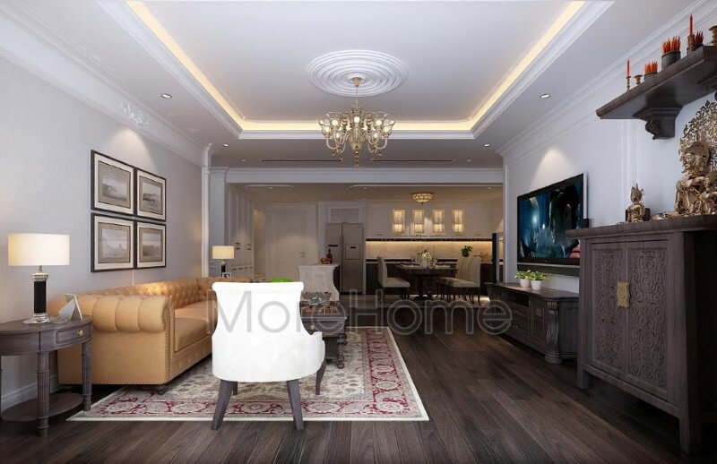 Bộ sofa gỗ tự nhiên được coi là điểm nhấn của không gian tiếp khách sang trọng và đẳng cấp thiết kế biệt thự tân cổ điển