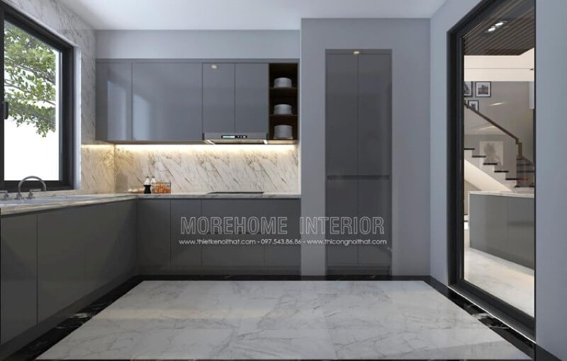 Đá ốp bếp vân mây đẹp sang trọng sẽ là lựa chọn tuyệt vời cho phòng bếp hiện đại. thiết kế biệt thự