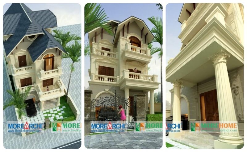 Mẫu thiết kế biệt thự mái thái 3 tầng kiến trúc tân cổ điển đẹp tại Mỹ Đình Hà Nội thiết kế biệt thự tân cổ điển