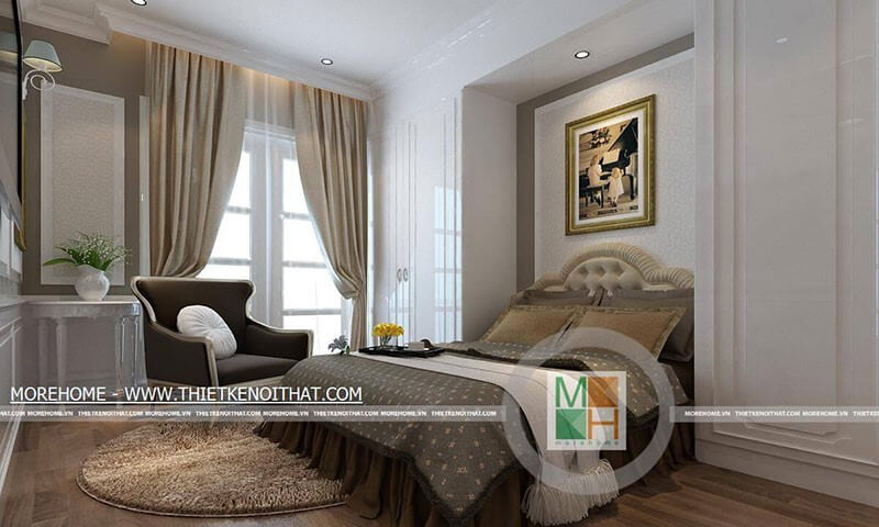 Thiết kế nội thất phòng ngủ với tông màu ấm cúng, thư giãn tạo giấc ngủ thoải mái, cảm giác an toàn thiết kế biệt thự tân cổ điển