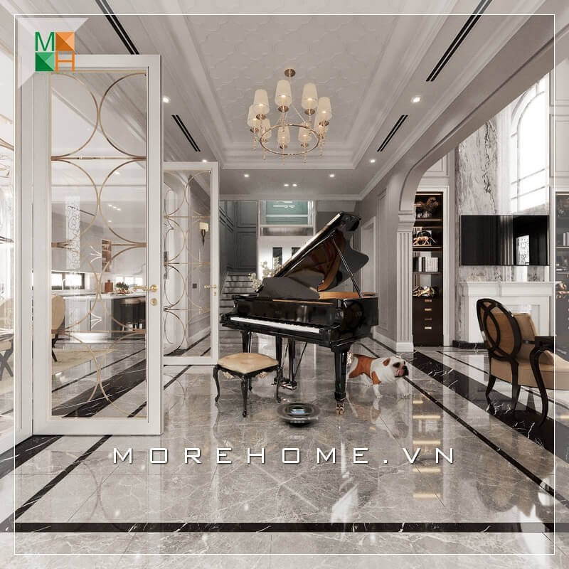 Thiết kế bày trí không gian đặt đàn piano sang trọng mang phong cách châu âu cho biệt thự, nhà phố, chung cư cao cấp. thiết kế biệt thự tân cổ điển