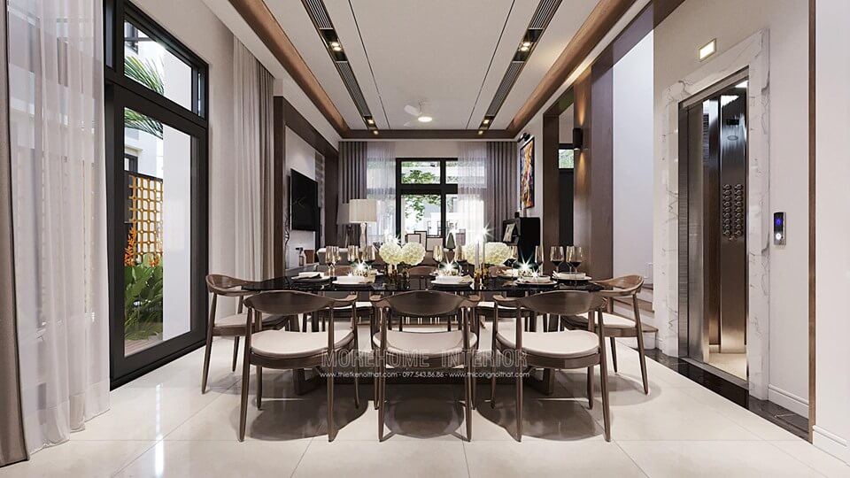 Mẫu thiết kế phòng ăn sang trọng cho biệt thự Mẫu thiết kế phòng ăn biệt thự gỗ tự nhiên