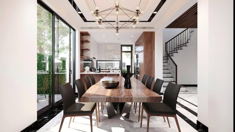 Mẫu thiết kế nôi thất phòng ăn biệt thự đẹp Mẫu thiết kế phòng ăn biệt thự gỗ tự nhiên