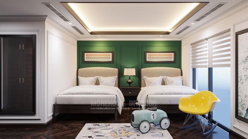 Giường ngủ gỗ tự nhiên đầu giường bọc nỉ đẹp cho các các bé