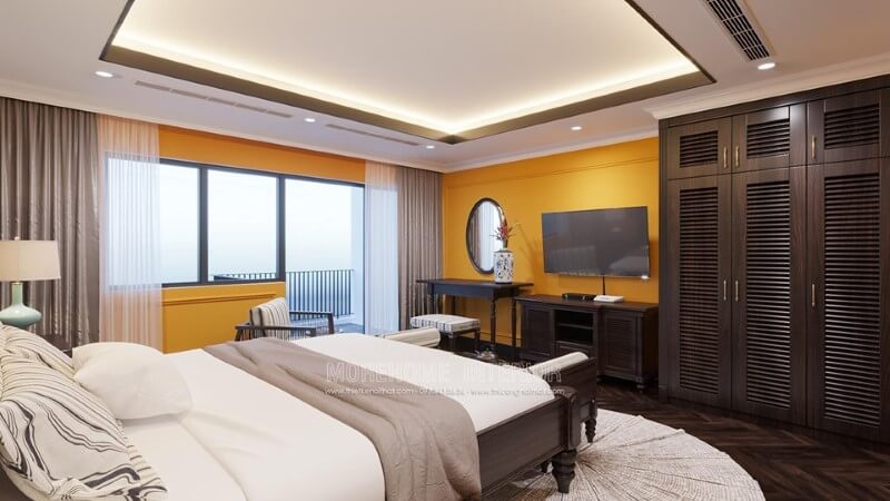 Tủ quần áo gỗ tự nhiên hiện đại màu sắc á đông cao cấp Thiết kế nội thất phòng ngủ biệt thự sang trọng, đẳng cấp