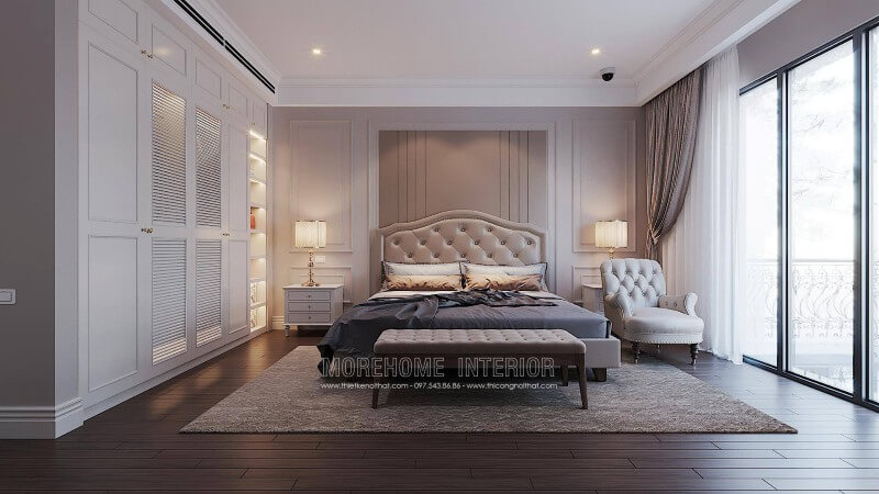Thiết kế trang trí nội thất phòng ngủ master đẹp phong cách tân cổ điển cho biệt thự ciputra tại hà nội Thiết kế nội thất phòng ngủ biệt thự sang trọng, đẳng cấp