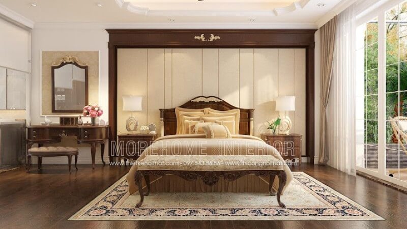 Nội thất phòng ngủ biệt thự cao cấp sang trọng với mẫu giường ngủ gỗ óc chó đẳng cấp mà tinh tế Thiết kế nội thất phòng ngủ biệt thự sang trọng, đẳng cấp
