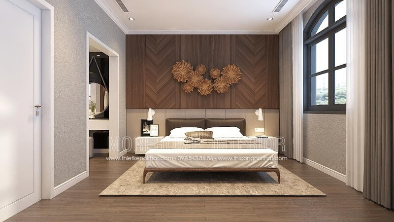 Thiết kế giường ngủ gỗ óc chó hiện đại kiểu dáng đơn giản cho phòng ngủ Thiết kế nội thất phòng ngủ biệt thự sang trọng, đẳng cấp