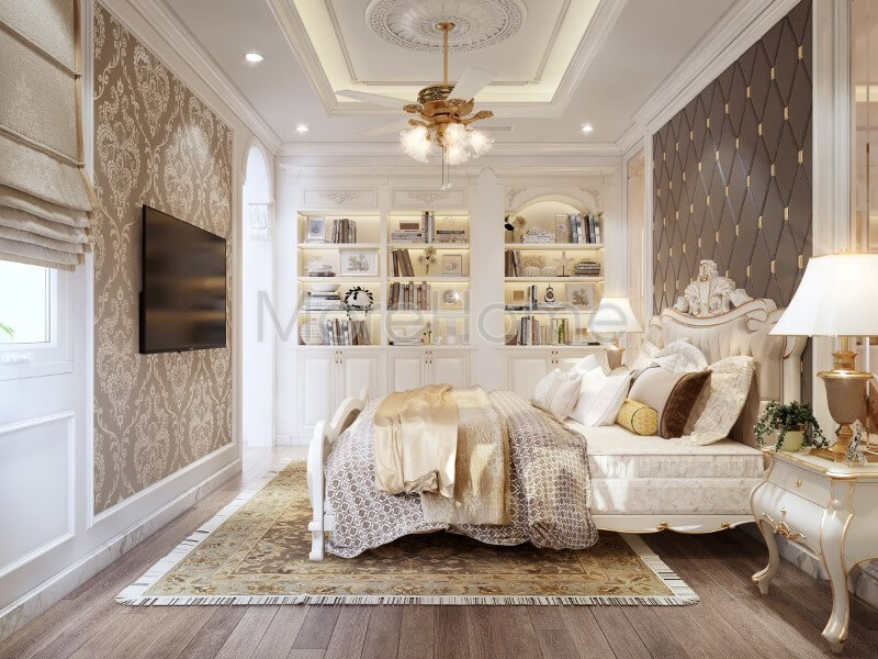 Thiết kế phòng ngủ Master đẹp gỗ tự nhiên tại biệt thự cao cấp, các gam màu chủ đạo được gia chủ lựa chọn mang lại sự sang trọng và đẳng cấp hơn cả Thiết kế nội thất phòng ngủ biệt thự sang trọng, đẳng cấp