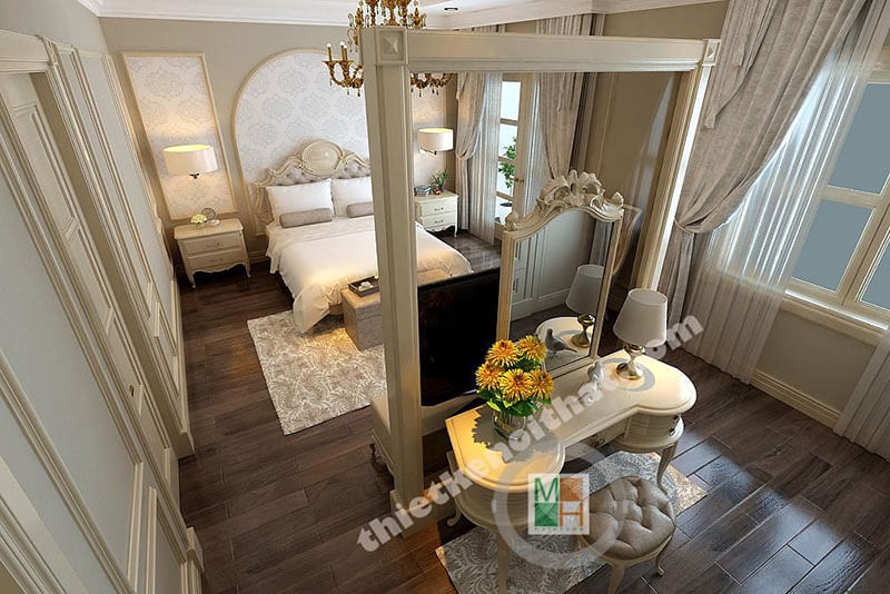 Thiết kế phòng ngủ ấn tượng với nội thất tân cổ điển, đường nét tinh tế tạo không gian như lạc bức vào hoàng cung Thiết kế nội thất phòng ngủ biệt thự sang trọng, đẳng cấp
