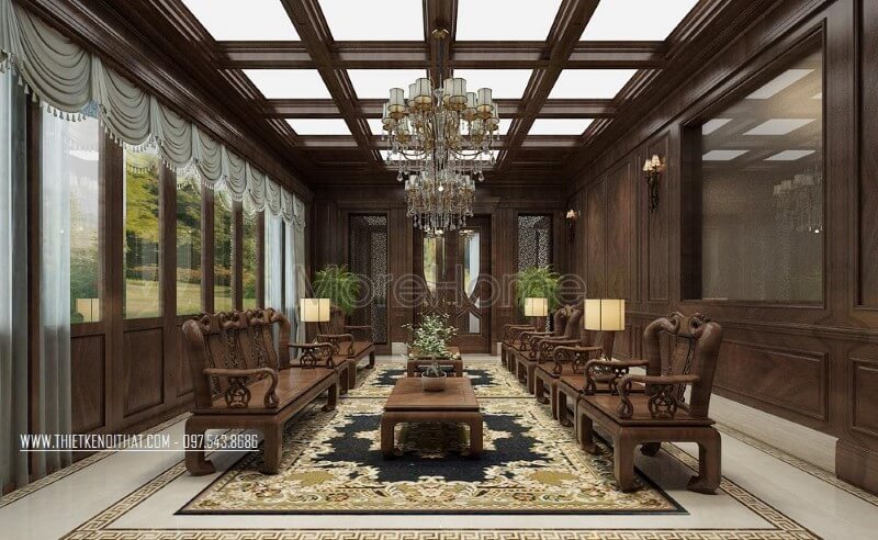 Mẫu bàn ghế sofa gỗ óc chó cao cấp cho nhà biệt thự Thiết kế nội thất biệt thự đẹp, sang trọng