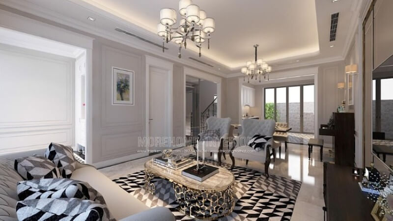 Trang trí nội thất phòng khách biệt thự ấn tượng, đồ gỗ nội thất được bố trí hợp lí, mang lại cho gia chủ một không gian sang trọng đầy tiện nghi Thiết kế nội thất biệt thự đẹp, sang trọng