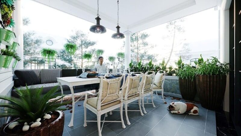 Sofa văng sẫm màu hiện đại lựa chọn tuyệt vời cho khu vực ngoài trời. thiết kế biệt thự