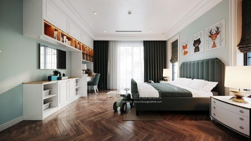 Mẫu giường ngủ đẹp, sinh động cho phòng con. Thiết kế biệt thự
