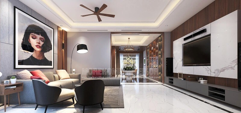 Sắp xếp nội thất phòng khách liền phòng ăn đẹp, sang trọng cho biệt thự, nhà phố tại Vinh, Nghệ An. Thiết kế biệt thự