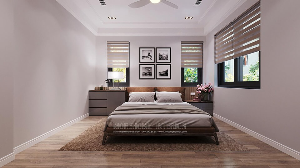 Hình ảnh giường ngủ đôi gỗ óc chó cao cấp tại biệt thự Starlake Tây Hồ Hà Nội thiết kế biệt thự Hà Nội