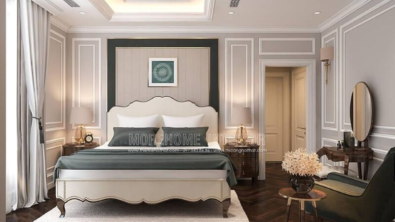 Trang trí nội thất phòng ngủ tân cổ điển sang trọng, quý phái. thiết kế biệt thự tân cổ điển