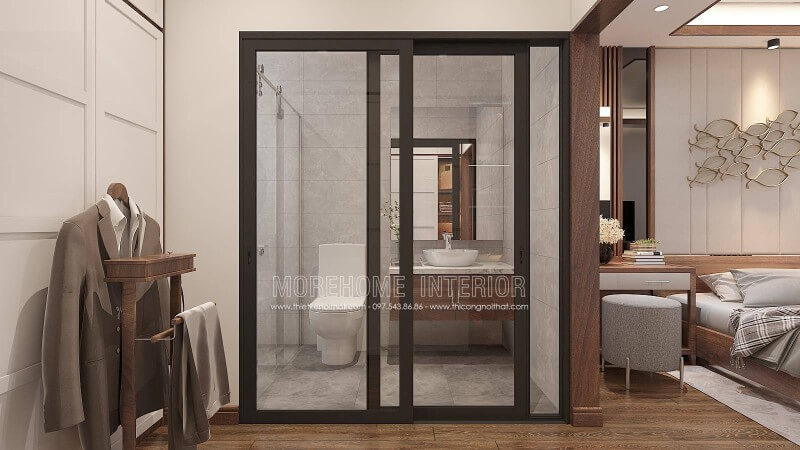 Hiện nay có rất nhiều sự lựa chọn như cửa mở hay vách tắm kính có các loại như vách tắm kính vuông, 180độ, 135 độ hay vị trí để tủ quần áo tuy nhiên với ý tưởng trang trí phòng ngủ nam khép kín trong biệt thự Vinhomes Imperia Hải Phòng trong đây sẽ là ý tưởng khá thú vị.