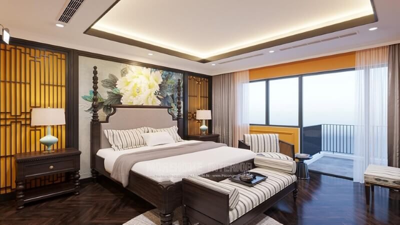 Mẫu thiết kế nội thất phòng ngủ phong cách á đông cho biệt thự gamuda tại hà nội