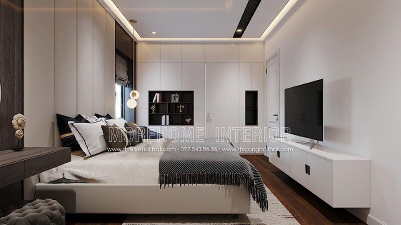 Tủ đựng đồ ấn tượng trong trang trí phòng ngủ phong cách hiện đại.