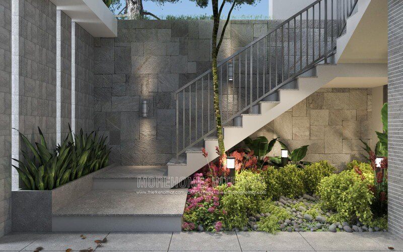 Thiết kế tiểu cảnh khô gầm cầu thang hiện đại cho biệt thự, nhà phố tại Vinh, Nghệ An.