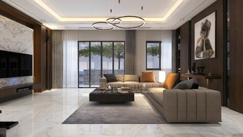 Với ý tưởng trang trí nội thất nhà đẹp với không gian mở, mẫu phòng khách với hệ thống cửa kính lớn sẽ là lựa chọn tuyệt vời trong các không biệt thự, nhà phố.